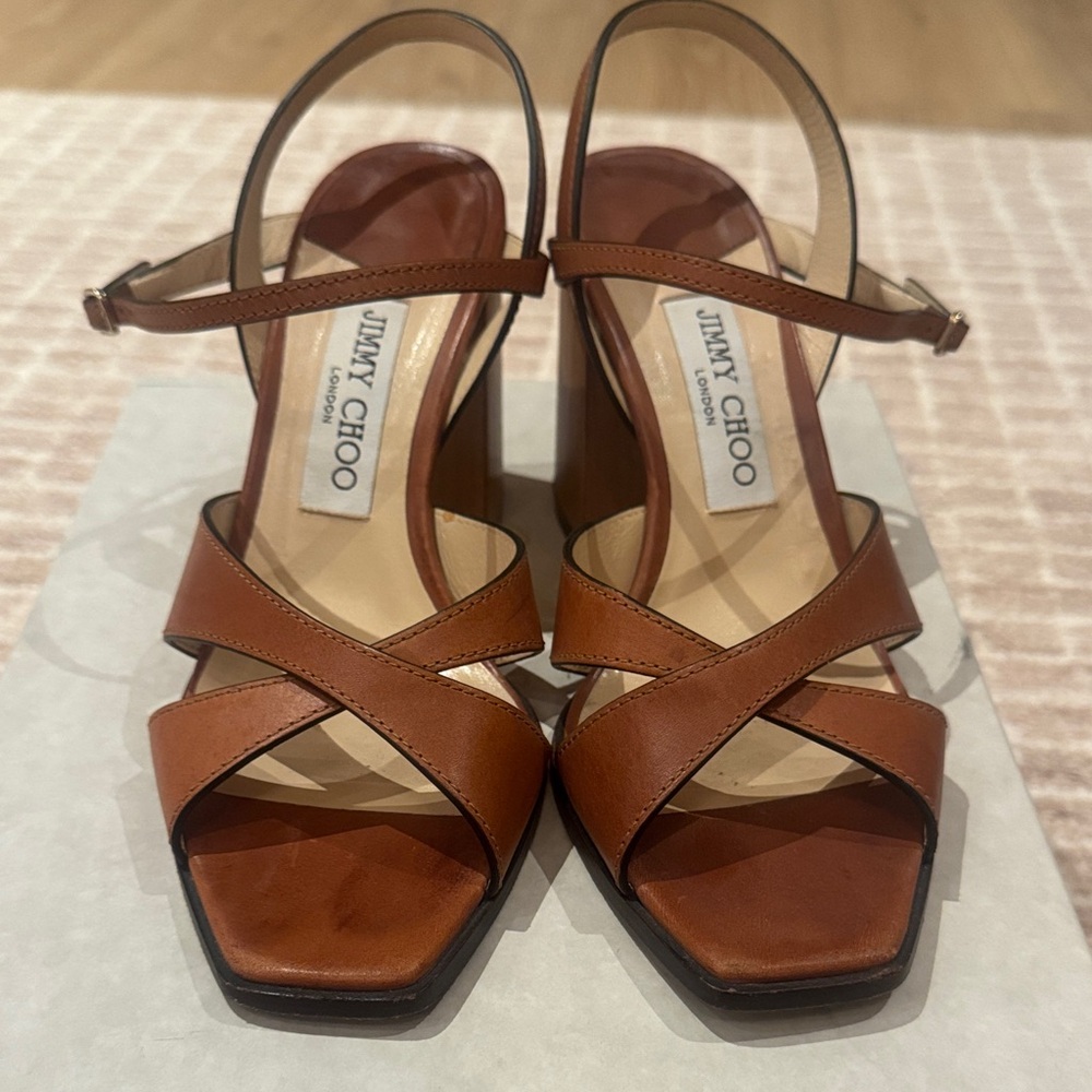 Jimmy Choo Tan Leather Joya 85 sandals